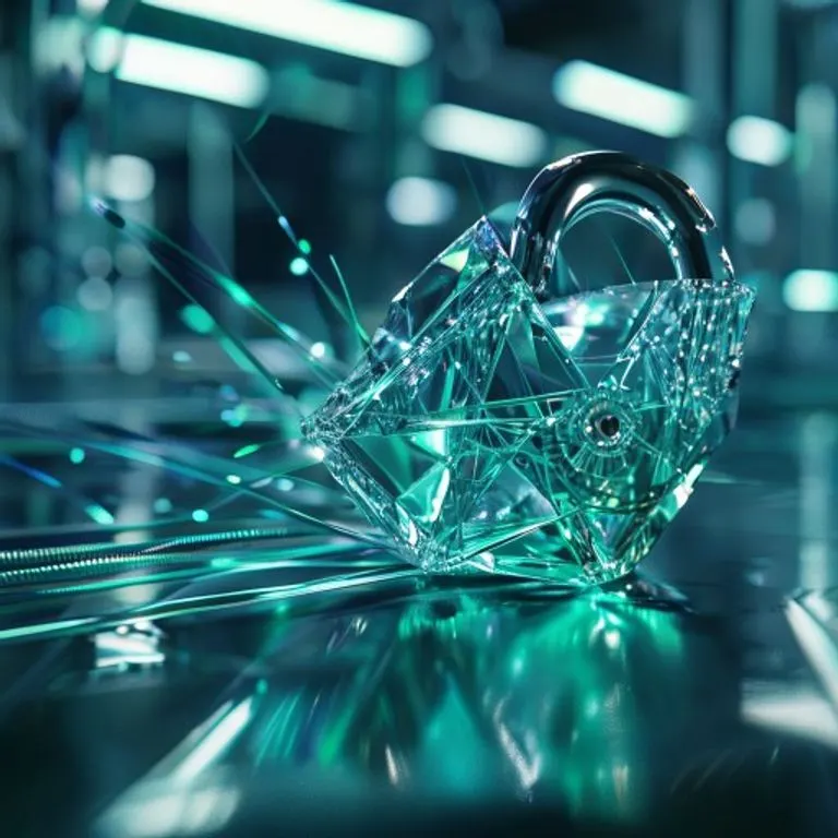 Cristal roto revelando patrones claros y geométricos debajo
