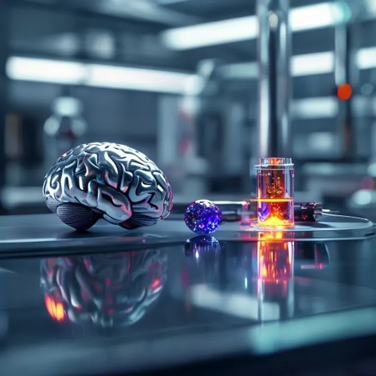 Fotografía conceptual de un dispositivo wearable futurista que sugiere regeneración y flujo de datos en un entorno de laboratorio de alta tecnología.