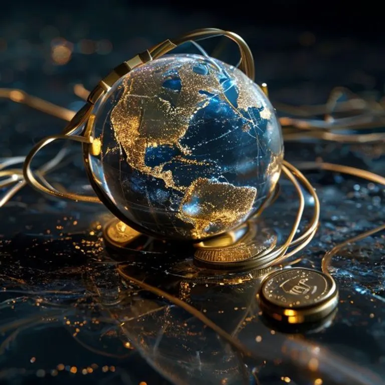Un compás antiguo sobre informes económicos y mapas, con un ticker de bolsa digital de fondo.