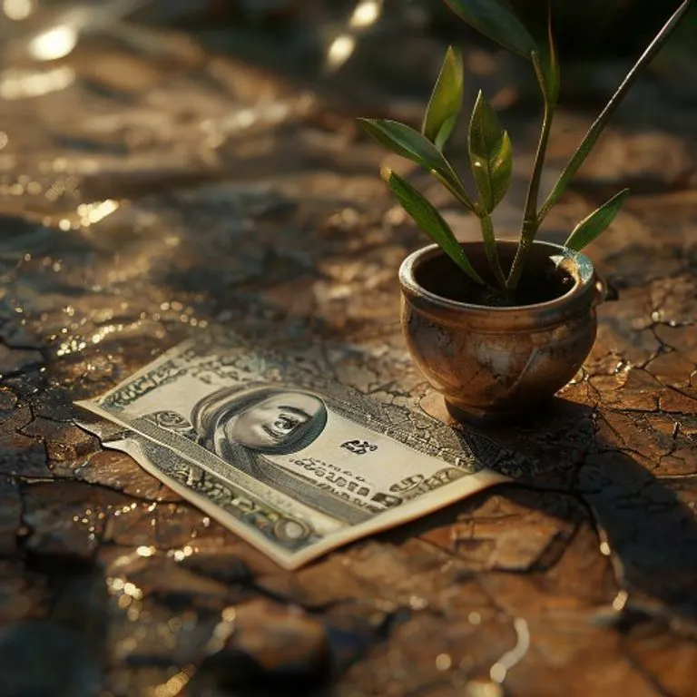 Billetera de cuero desgastada con billetes internacionales y una foto familiar, iluminada por un rayo de sol.