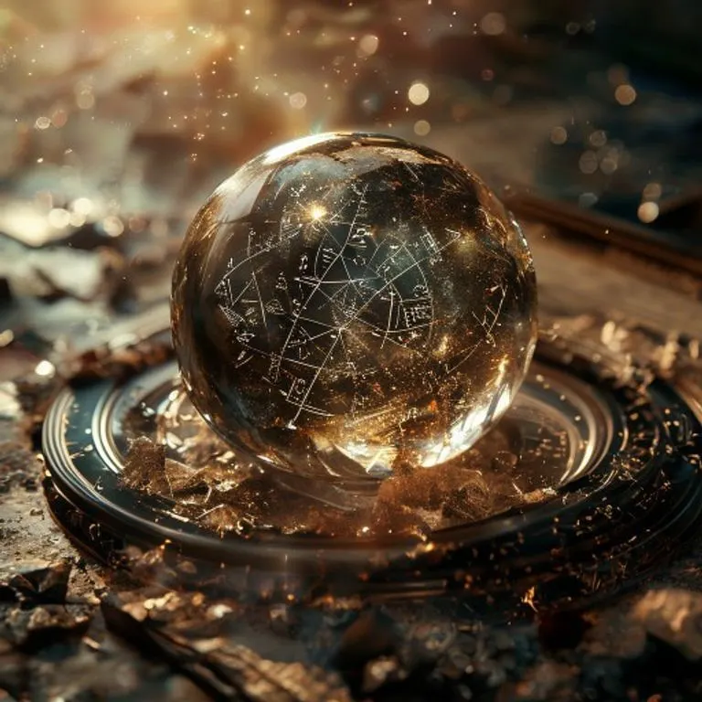 Renderizado 3D abstracto de una balanza delicada con una galaxia en miniatura en un platillo y un símbolo de cerebro humano brillante en el otro, rodeado de polvo cósmico y líneas energéticas sutiles.
