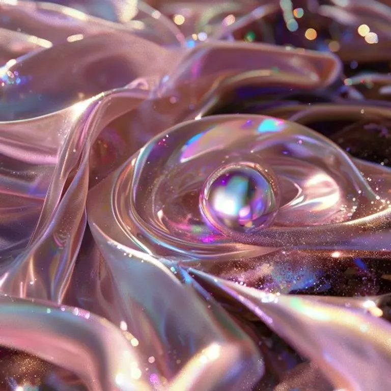 Pintura acuarela abstracta de líneas fluidas y colores suaves, con una perla en el centro, simbolizando belleza y armonía
