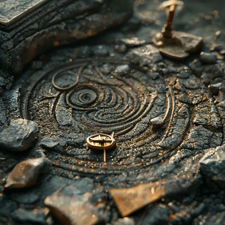 Pintura abstracta de texturas de suelo y roca con patrones geométricos