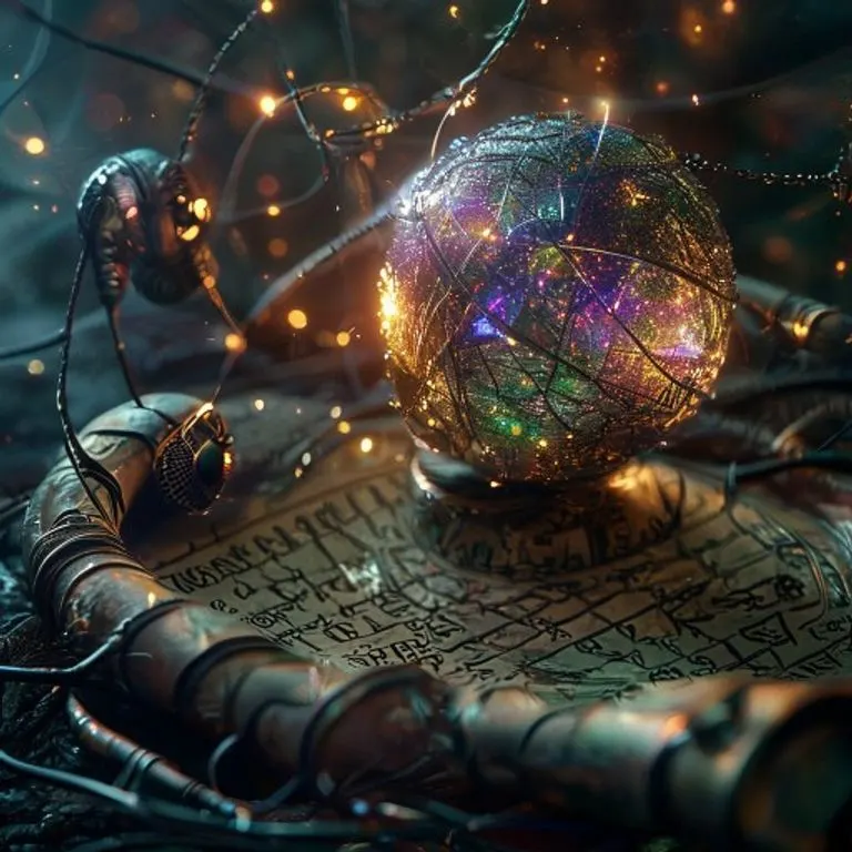 Máquina de escribir vintage con manuscrito y símbolos astrológicos, iluminada por luz cálida