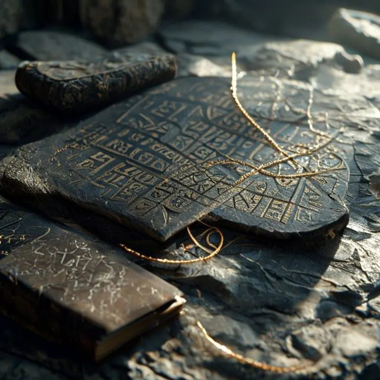 Fotografía cinematográfica de un escritorio de madera antiguo con varios relojes de arena, libros de numerología y un cristal brillante.