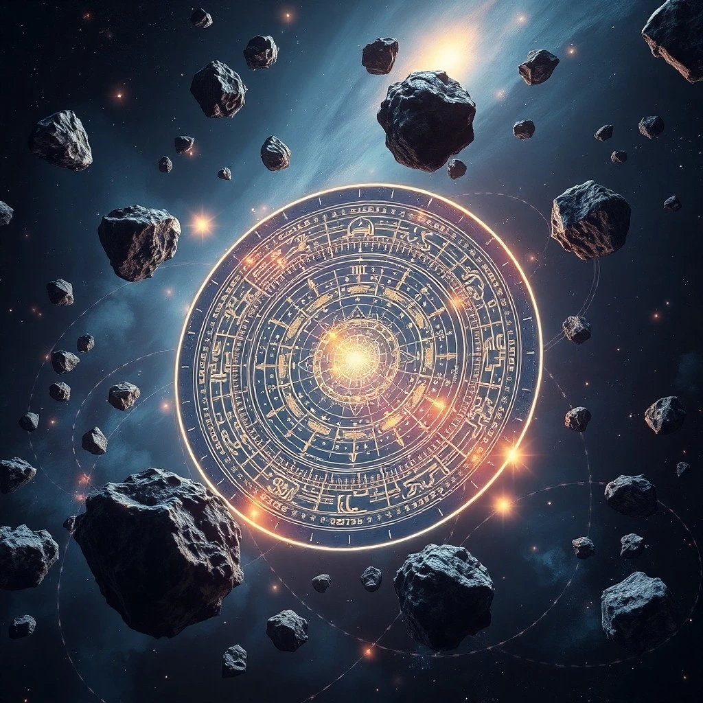 Libro de astronomía antiguo, astrolabio y pluma de ave en un escritorio de madera