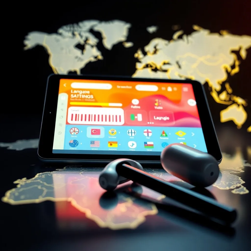 Un diccionario antiguo abierto sobre una tablet moderna con una aplicación de idiomas, simbolizando la fusión de métodos de aprendizaje.
