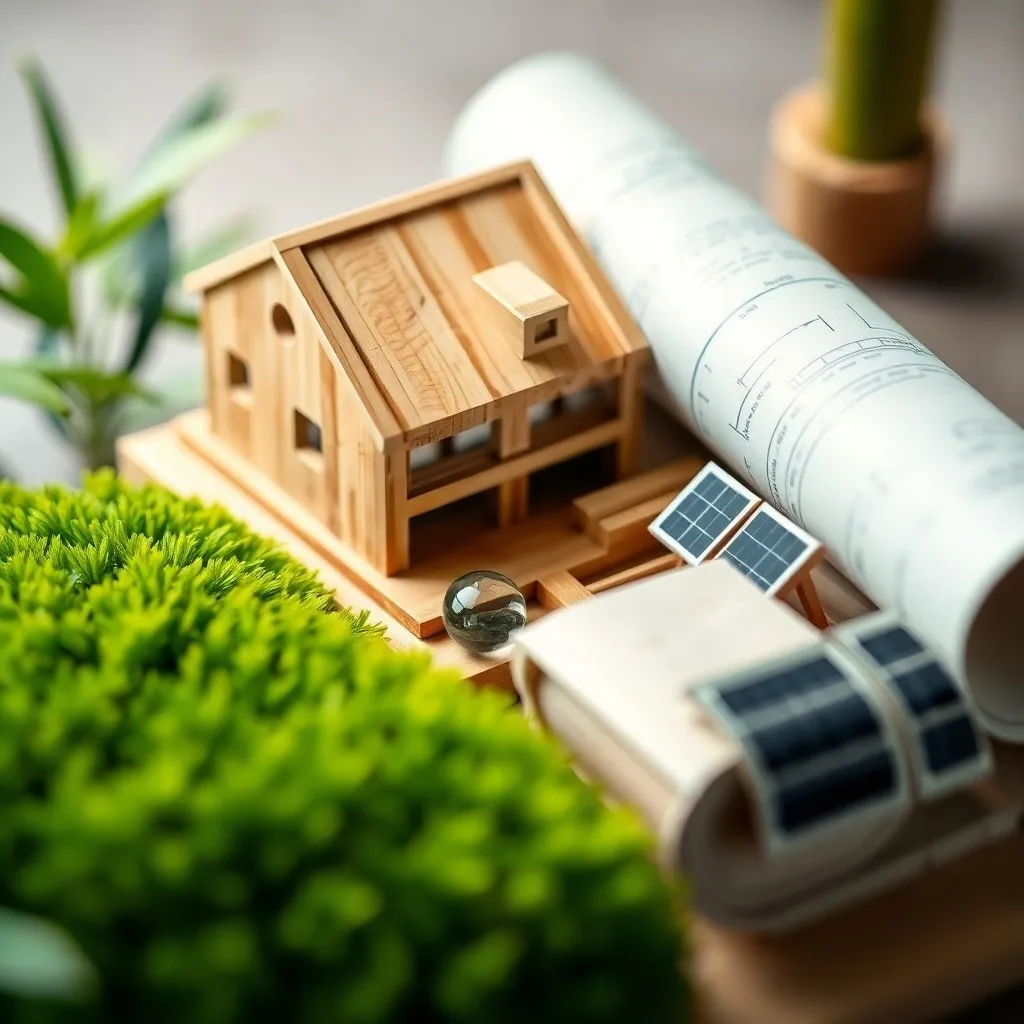 Muestra de materiales de construcción ecológicos como bambú, corcho y madera reciclada