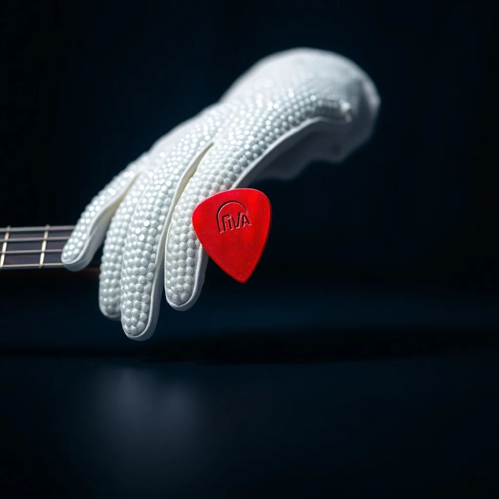 Una guitarra eléctrica vintage y vinilos de los 80, simbolizando la fusión de géneros musicales.