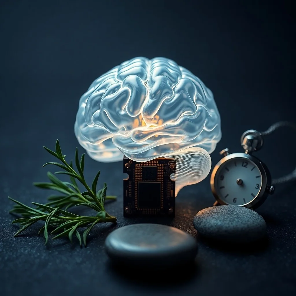 Render isométrico 3D de una cápsula futurista para optimización del sueño, con iluminación ambiental suave y paneles insonorizados.