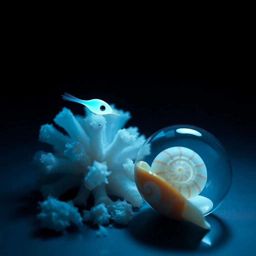 Esfera de vidrio resistente a la presión rodeada de patrones abstractos oscuros