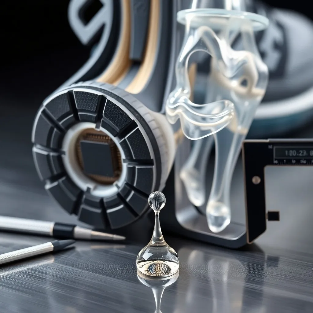 Arte conceptual abstracto de líneas fluidas y formas geométricas que representan la energía cinética y la activación muscular en una pierna, con efectos de brillo sutiles.