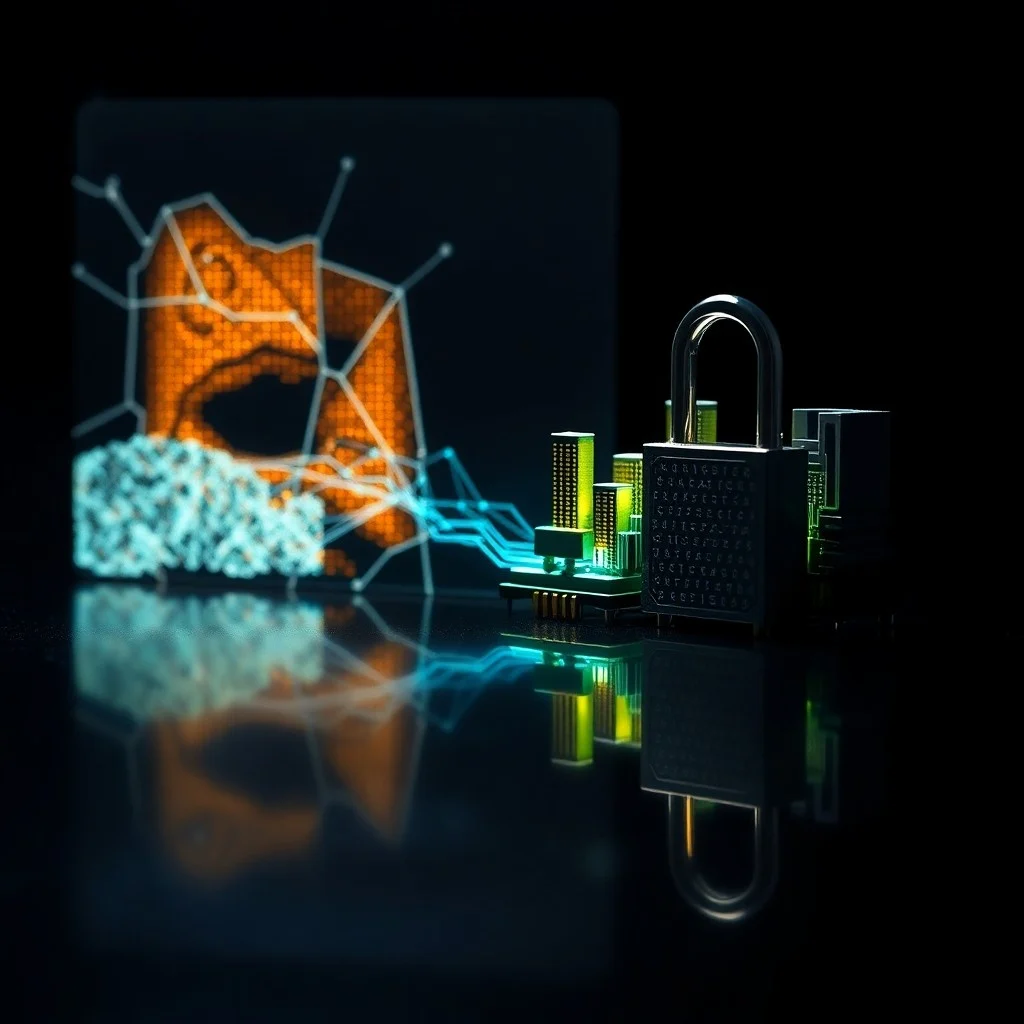 Silueta humana translúcida de datos frente a un muro digital de código