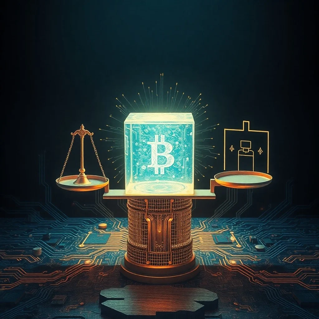 Bodegón de un tomo legal antiguo con circuitos digitales superpuestos y un martillo de juez moderno, simbolizando la fusión de la tradición legal con la innovación tecnológica.