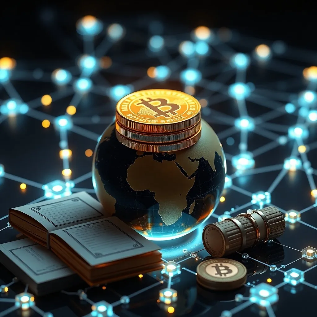 Flujo de moneda digital conectando continentes con patrones de encriptación