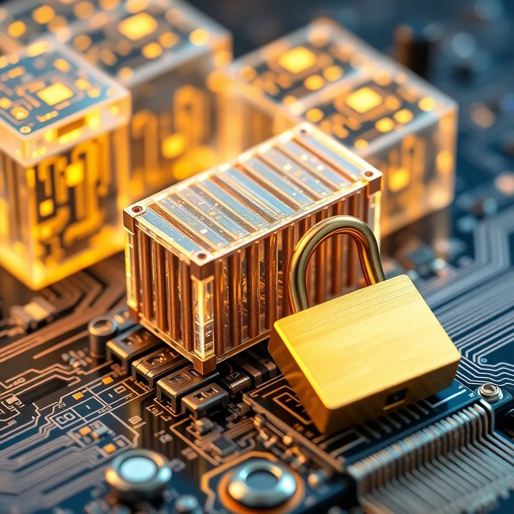 Escritorio futurista con proyecciones holográficas de datos de cadena de suministro y un ledger de blockchain en una tableta.