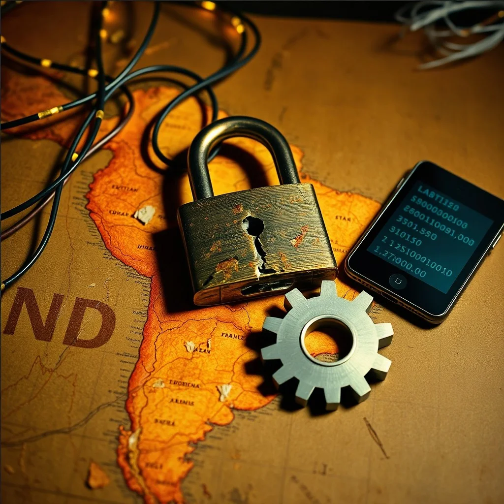 Representación conceptual de un apretón de manos digital conectando continentes, rodeado de código binario y escudos de seguridad.