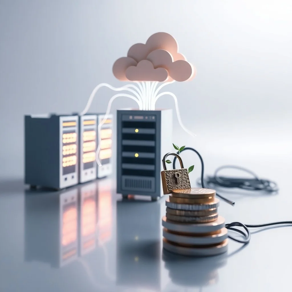 Fotografía macro de racks de servidores con luces azules, simbolizando la infraestructura de datos en la nube.