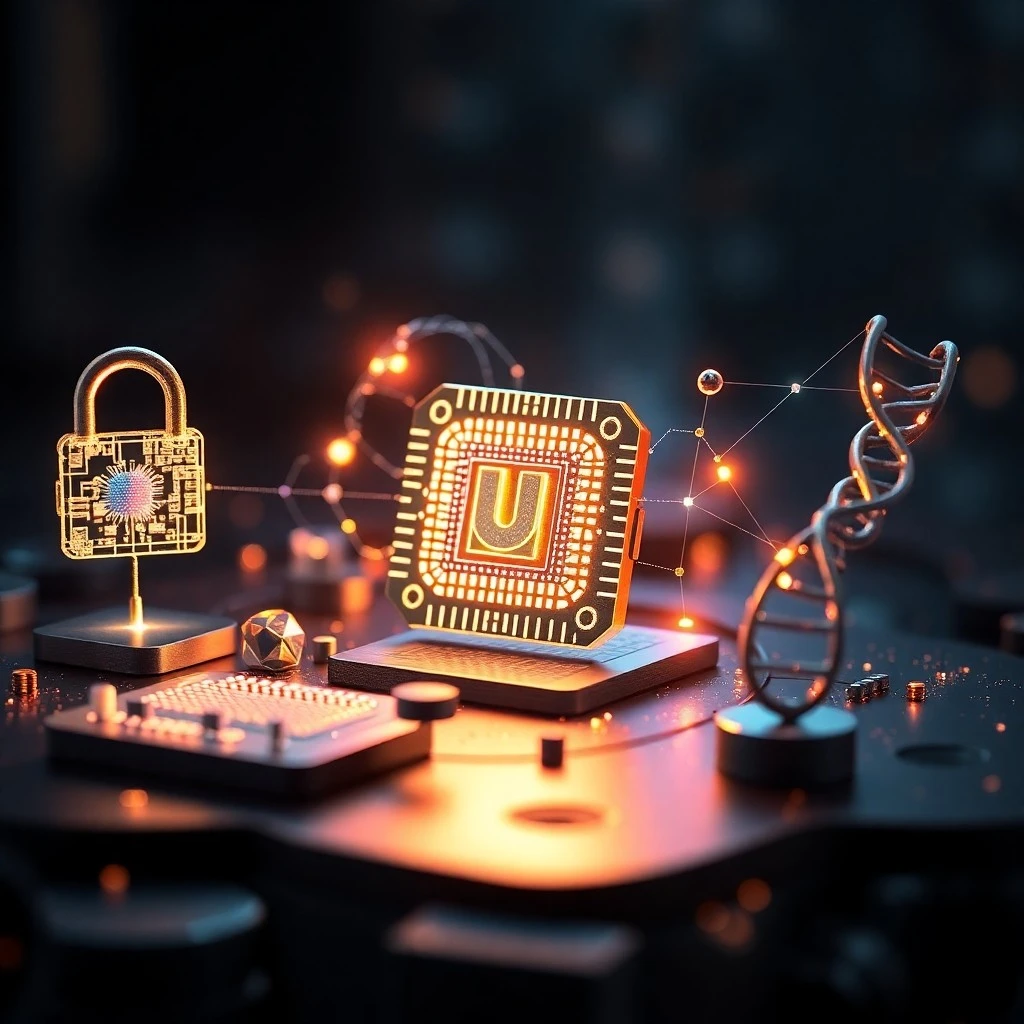 Representación isométrica de un entorno industrial con brazos robóticos y flujos de datos optimizados, simbolizando la eficiencia en logística y manufactura.