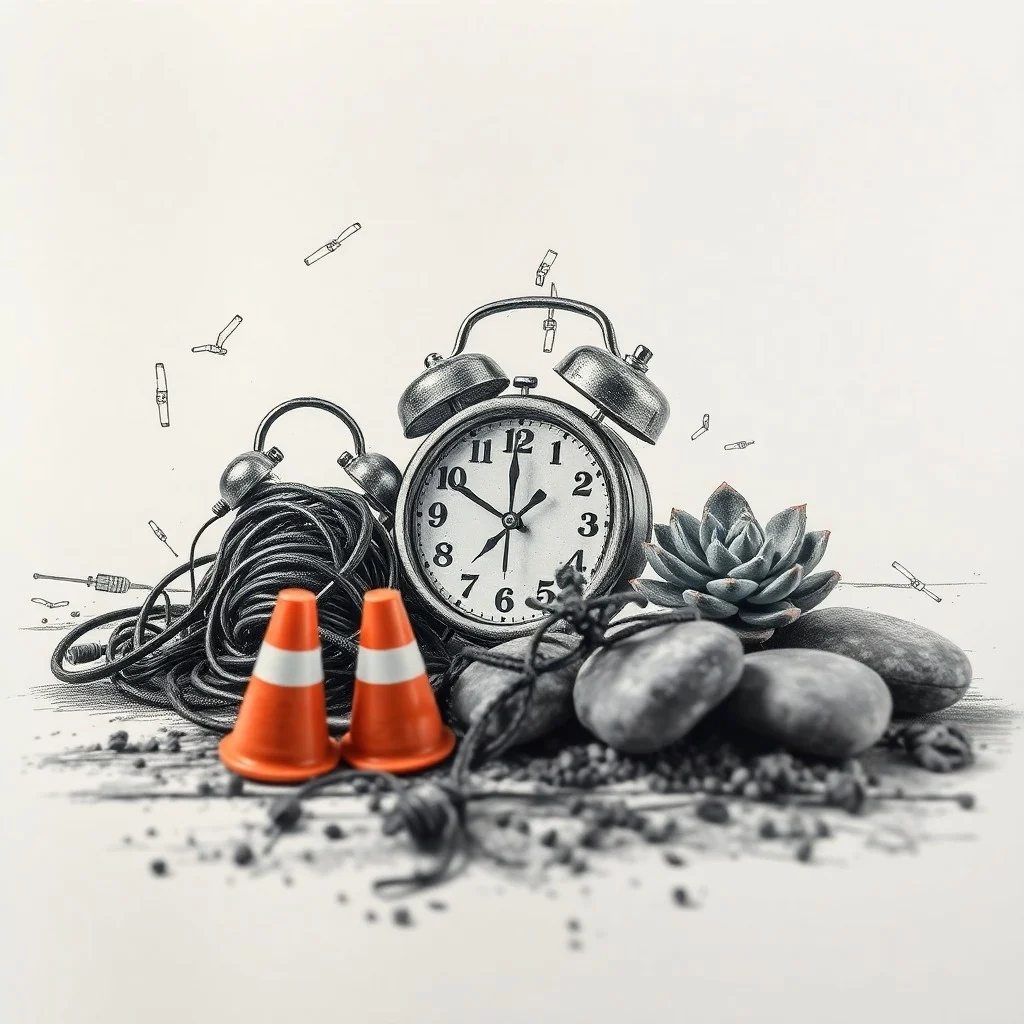 Fotografía cinematográfica de unos auriculares con cancelación de ruido sobre una mesita de noche, con un reloj despertador marcando las 3 AM y luces de la ciudad borrosas al fondo.
