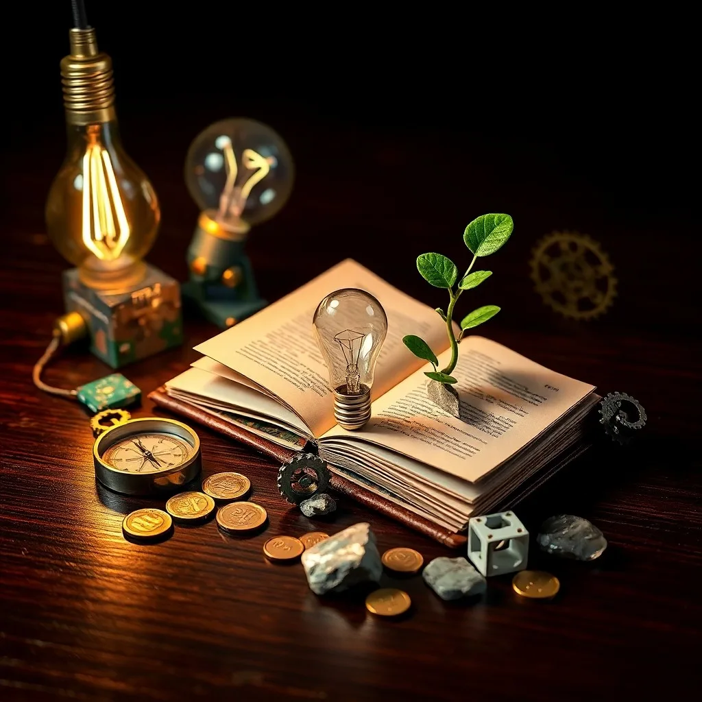 Escritorio organizado con una máquina de escribir vintage, una tableta moderna con gráficos de datos, una taza de café y una pequeña planta, simbolizando la evolución y la innovación en el trabajo.