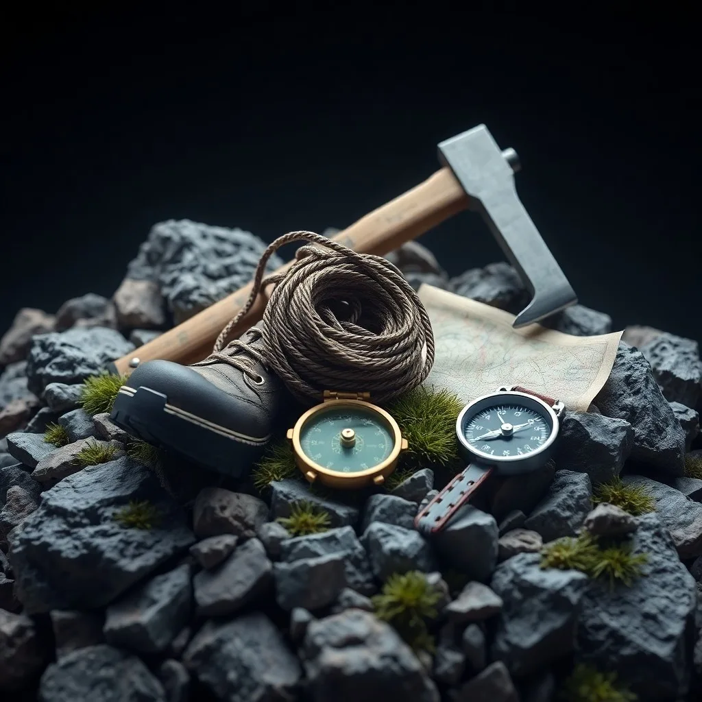 Fotografía de un diario de viaje antiguo, una brújula y botas de montaña, simbolizando la preparación para una aventura.