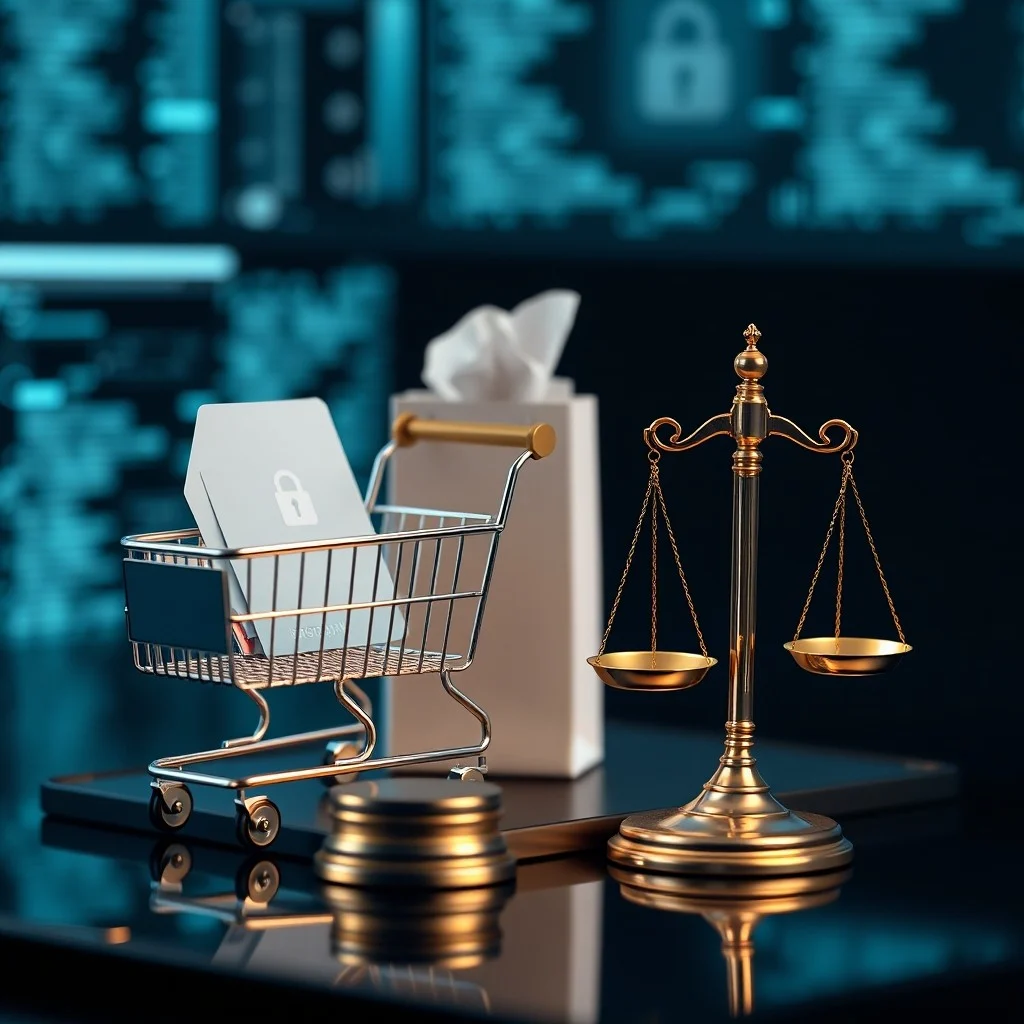 Ilustración 3D de un candado digital sobre una pantalla de tablet, simbolizando la seguridad en las transacciones de comercio electrónico y la protección de datos del consumidor.