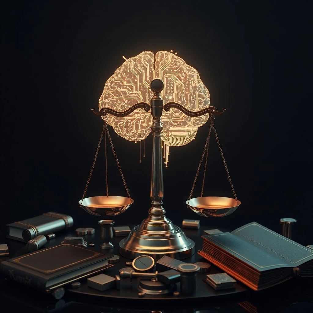 Libro de leyes y circuito electrónico simbolizando la ética de la IA