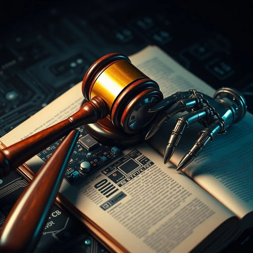 Libro de leyes antiguo con proyección holográfica de código binario