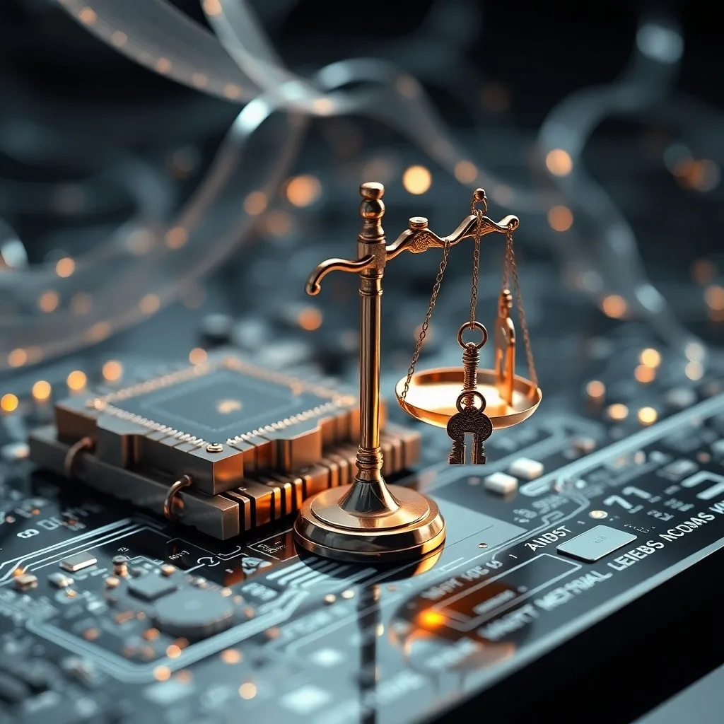 Libro de leyes con circuitos integrados, simbolizando la responsabilidad legal en la robótica