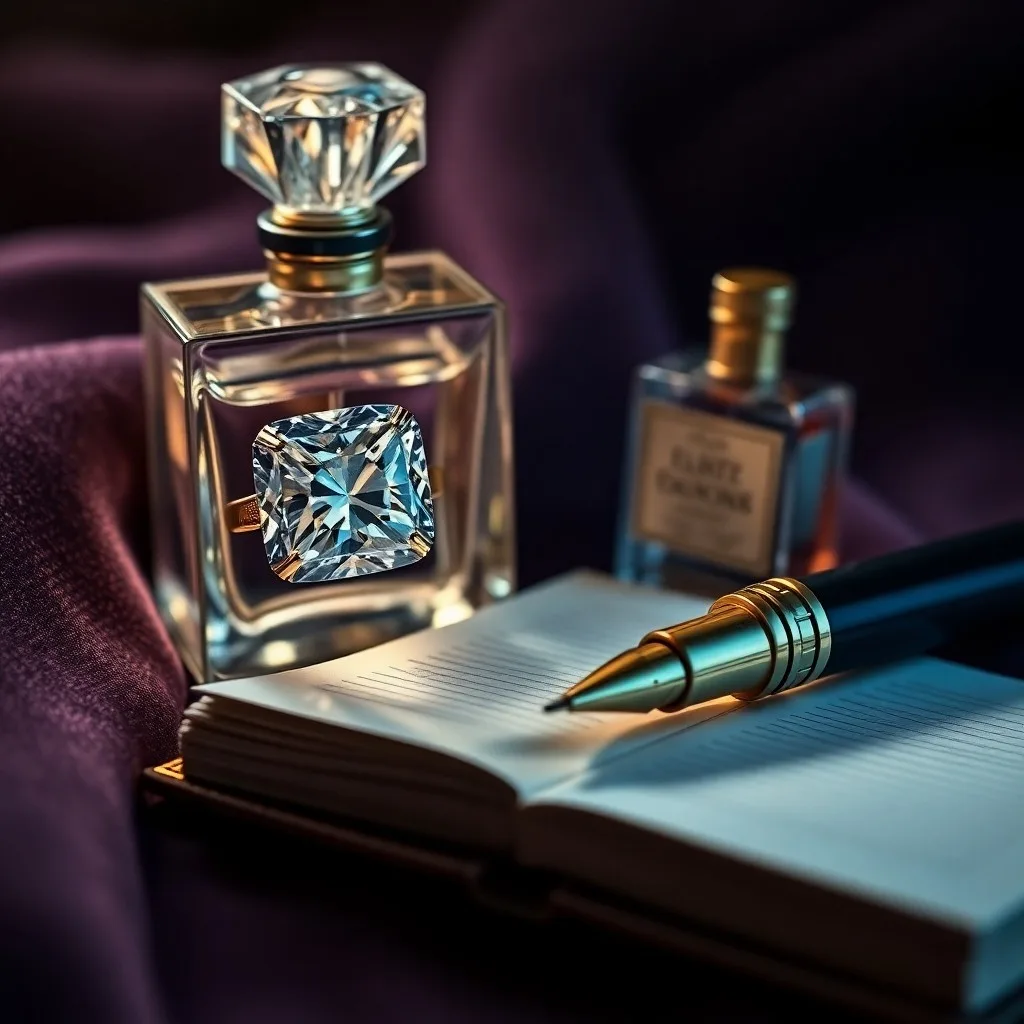 Colección de gemas preciosas y frascos de perfume antiguos