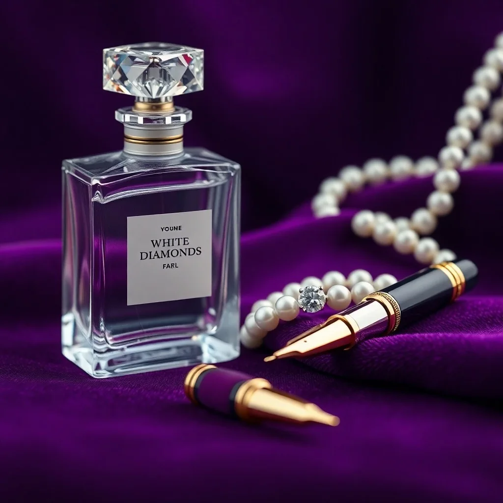 Tocador lujoso con perlas, perfume y nota manuscrita