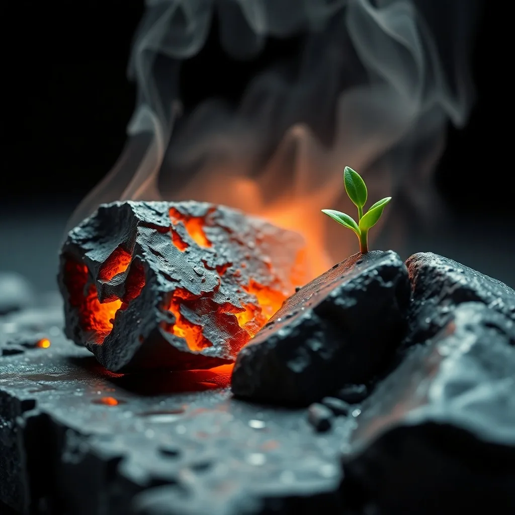 Un medidor de presión vintage y un termómetro sobre una roca oscura, con vapor sutil al fondo.