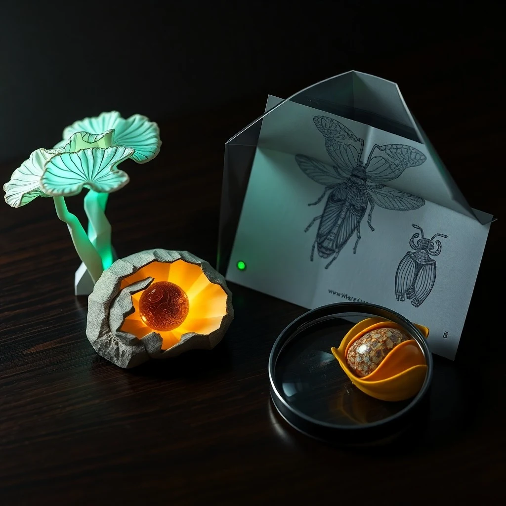 Fotografía de bodegón de un diario antiguo con dibujos de fauna exótica y herramientas de estudio.