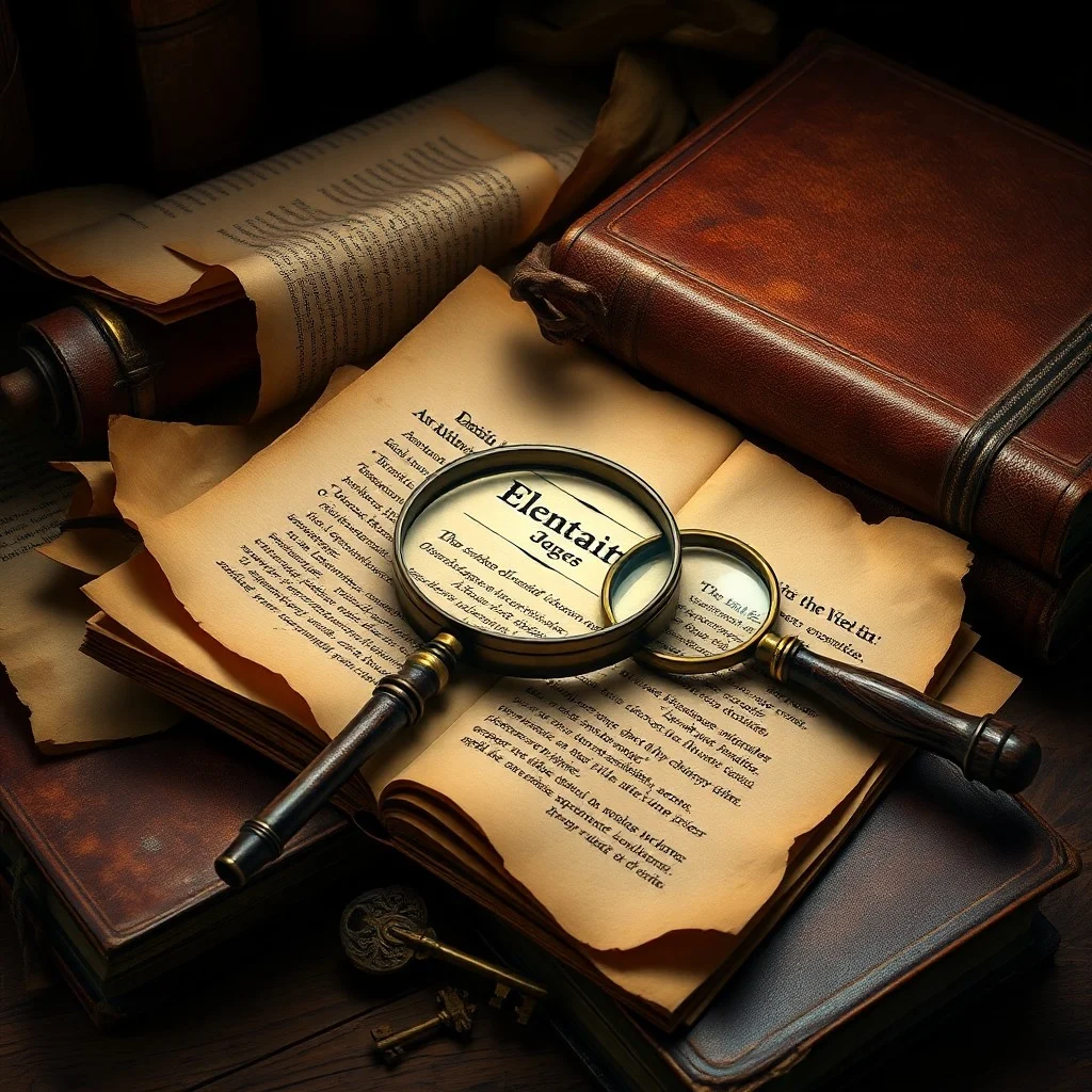 Fotografía vintage de un diccionario antiguo abierto, con una pluma y un tintero, iluminado por la luz del sol, evocando la investigación histórica del lenguaje.