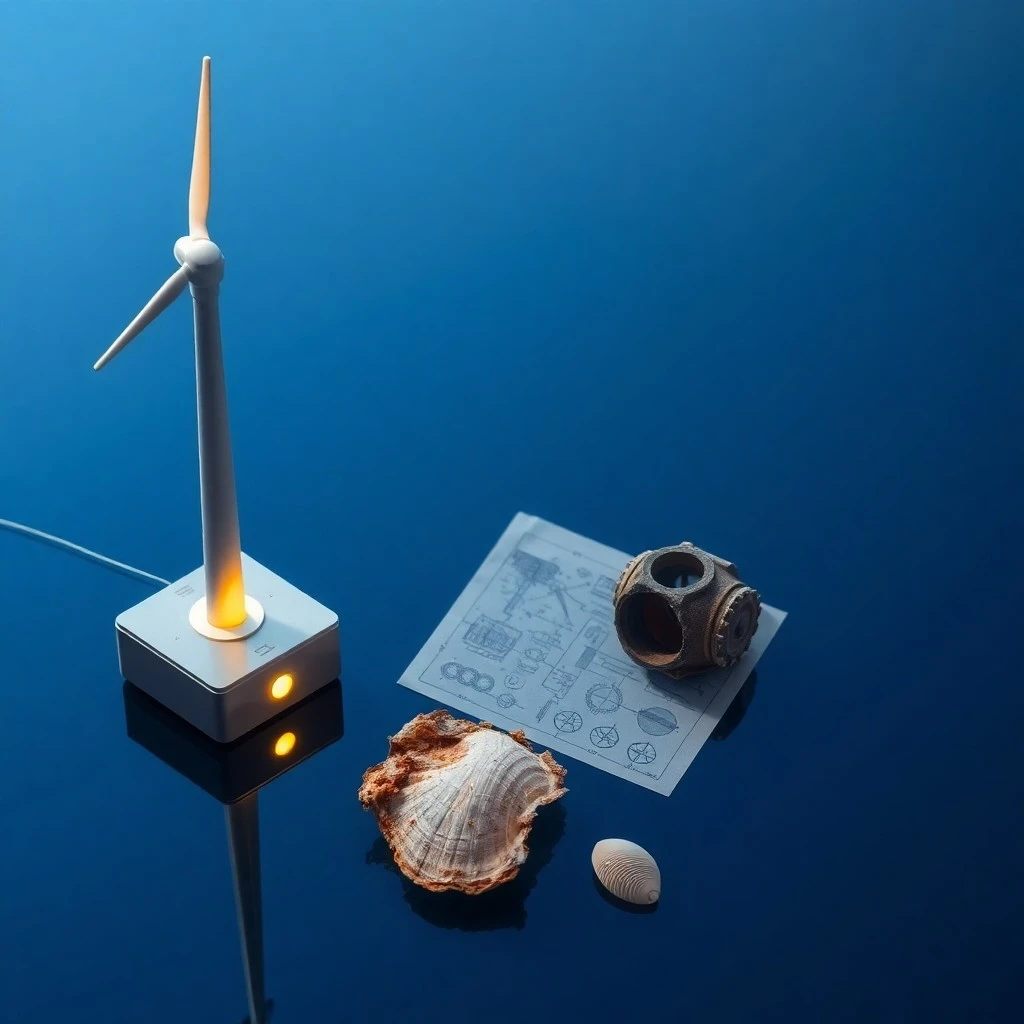 Ilustración 3D de la cimentación tipo jacket de una turbina eólica marina, mostrando su estructura de celosía sumergida