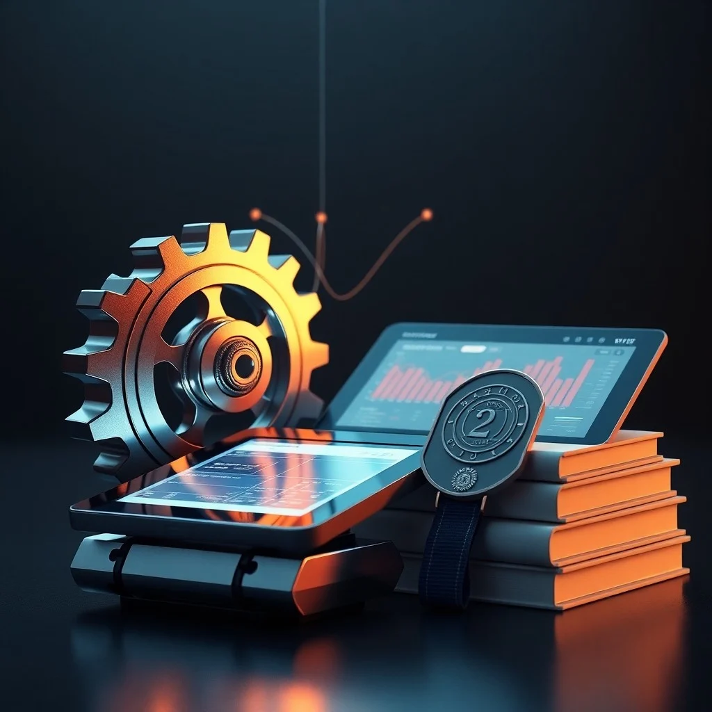 Escritorio organizado con una tablet mostrando un tablero Kanban, un portátil con videollamada y una taza de café, simbolizando la eficiencia de las herramientas colaborativas.