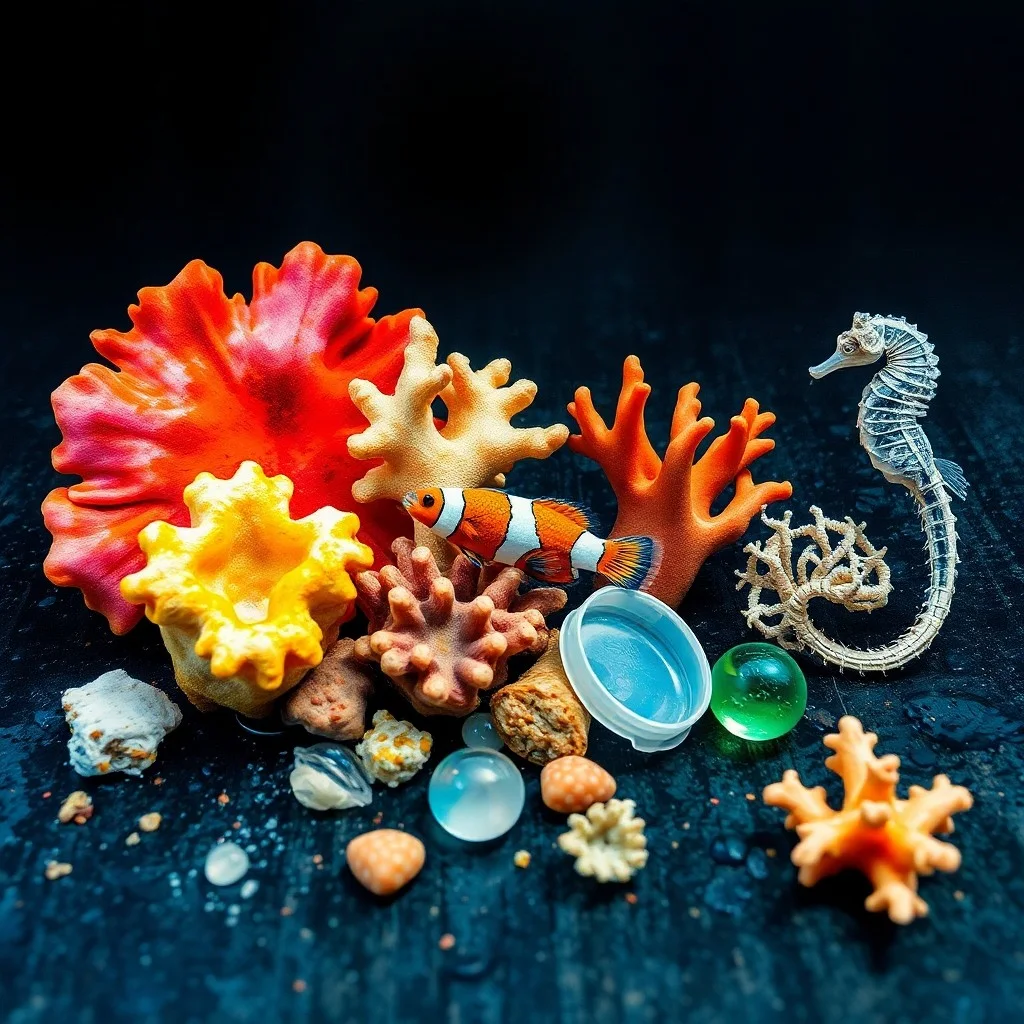 Arte conceptual que muestra un coral sano y uno blanqueado en contraste