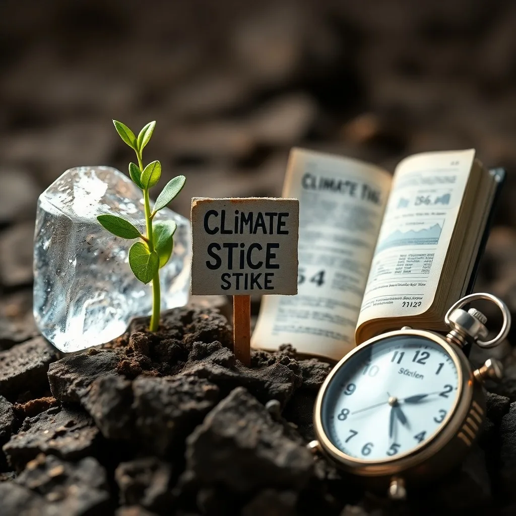 Un delicado brote verde emerge de una losa de hormigón agrietada, con un cuaderno abierto y un lápiz cerca, simbolizando la esperanza y la resiliencia.