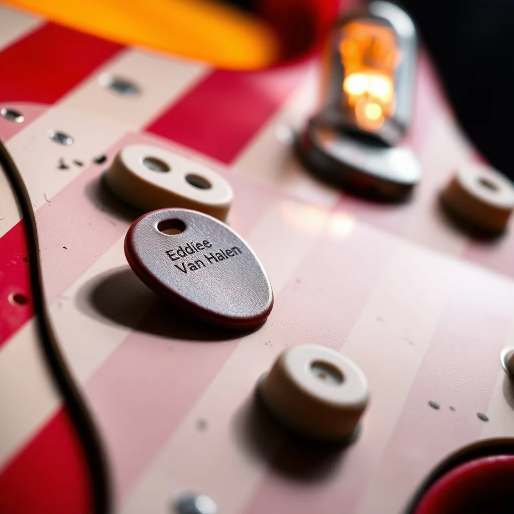 Una púa de guitarra rota en un escenario oscuro, simbolizando la intensidad de una actuación.