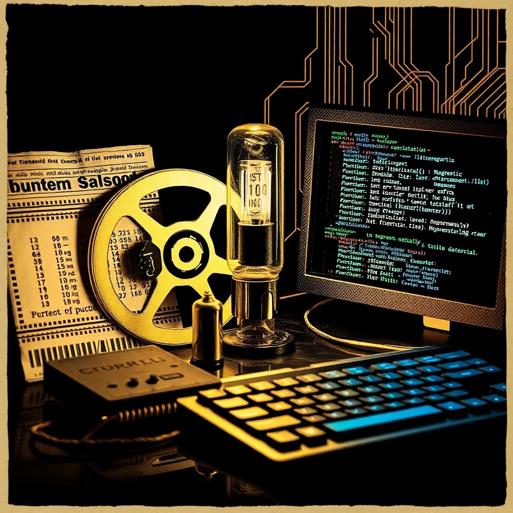 Fotografía macro de tarjetas perforadas Fortran antiguas sobre un escritorio de madera.