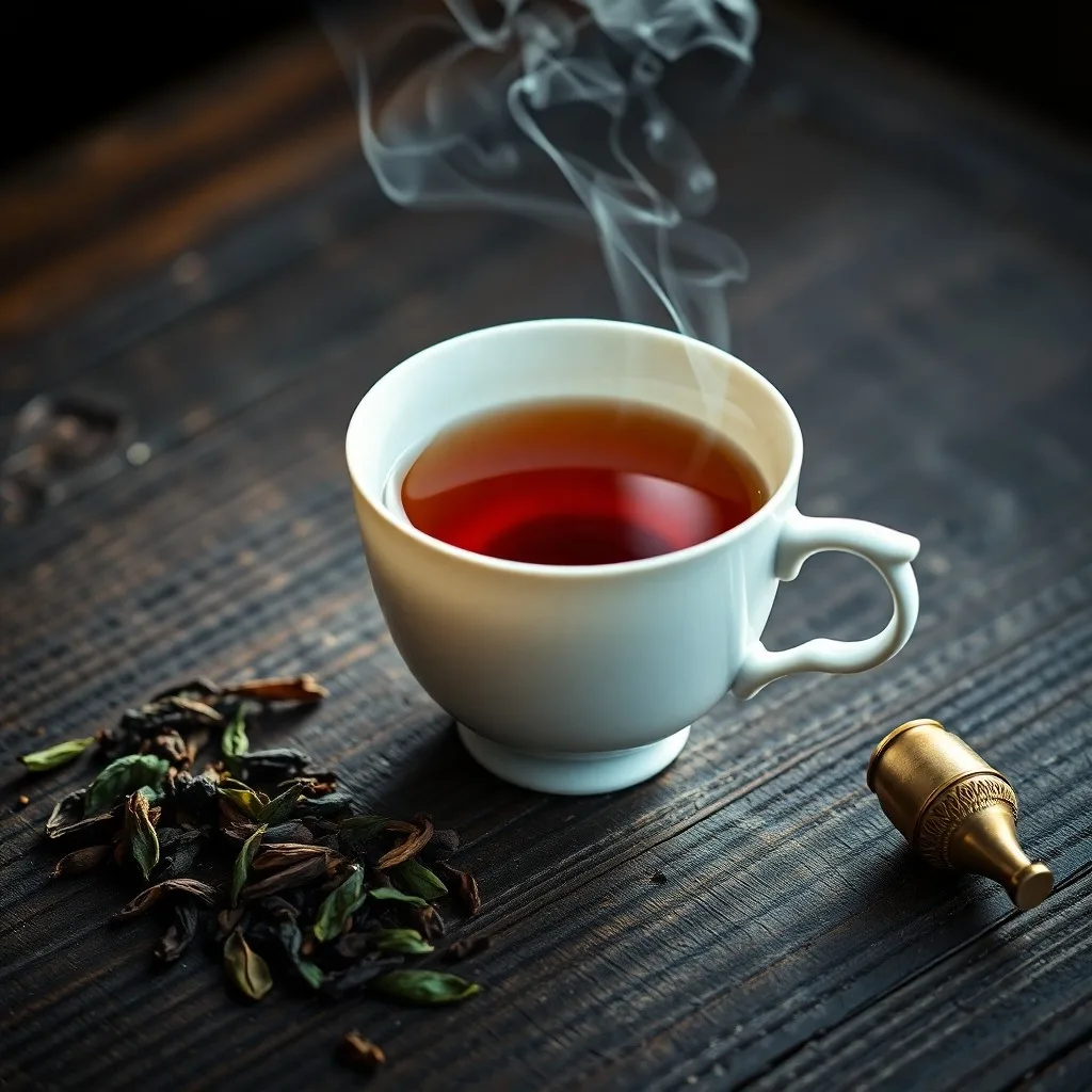 Caja de té antigua con grabados orientales