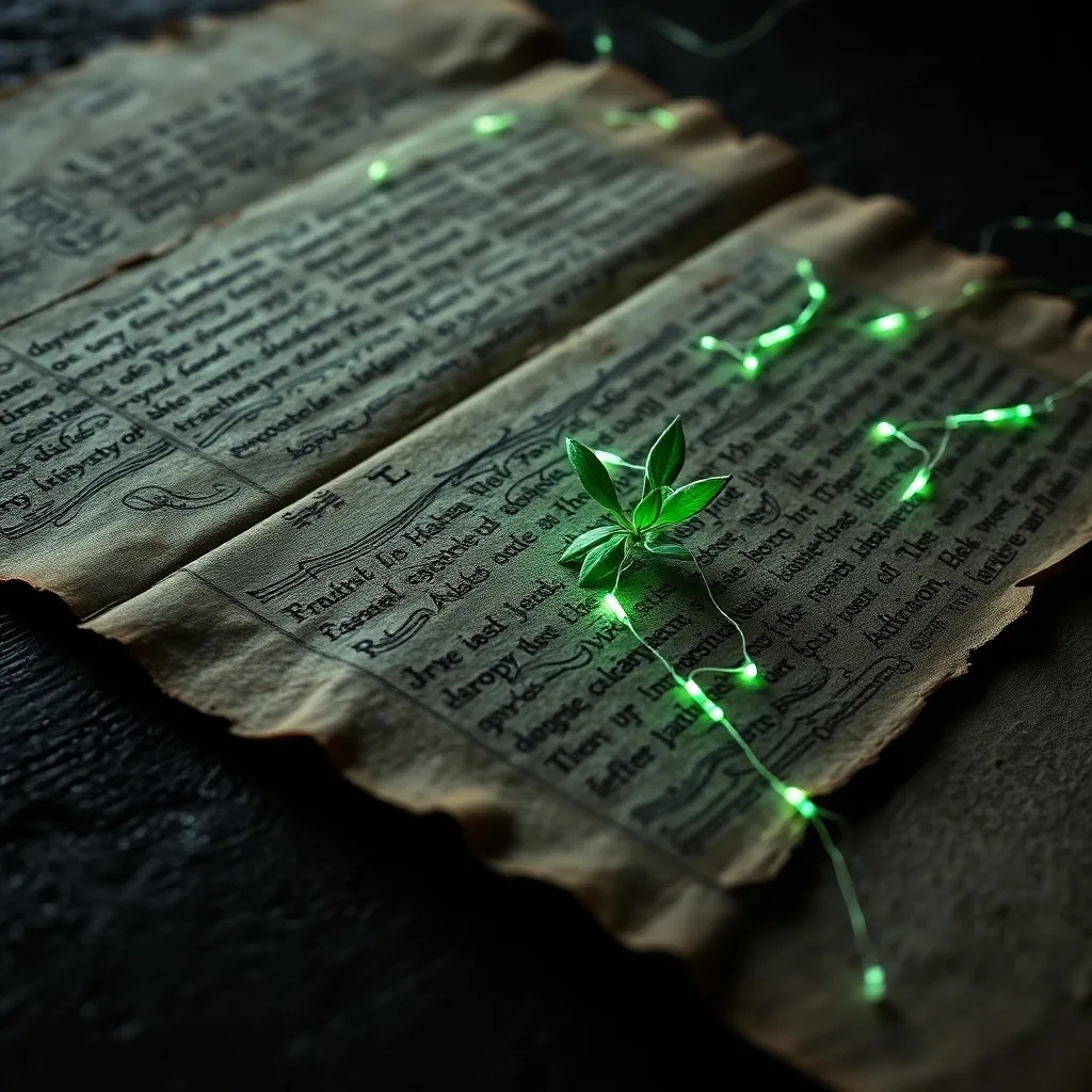 Diccionario antiguo abierto con datos digitales fluyendo a su alrededor en un entorno oscuro.