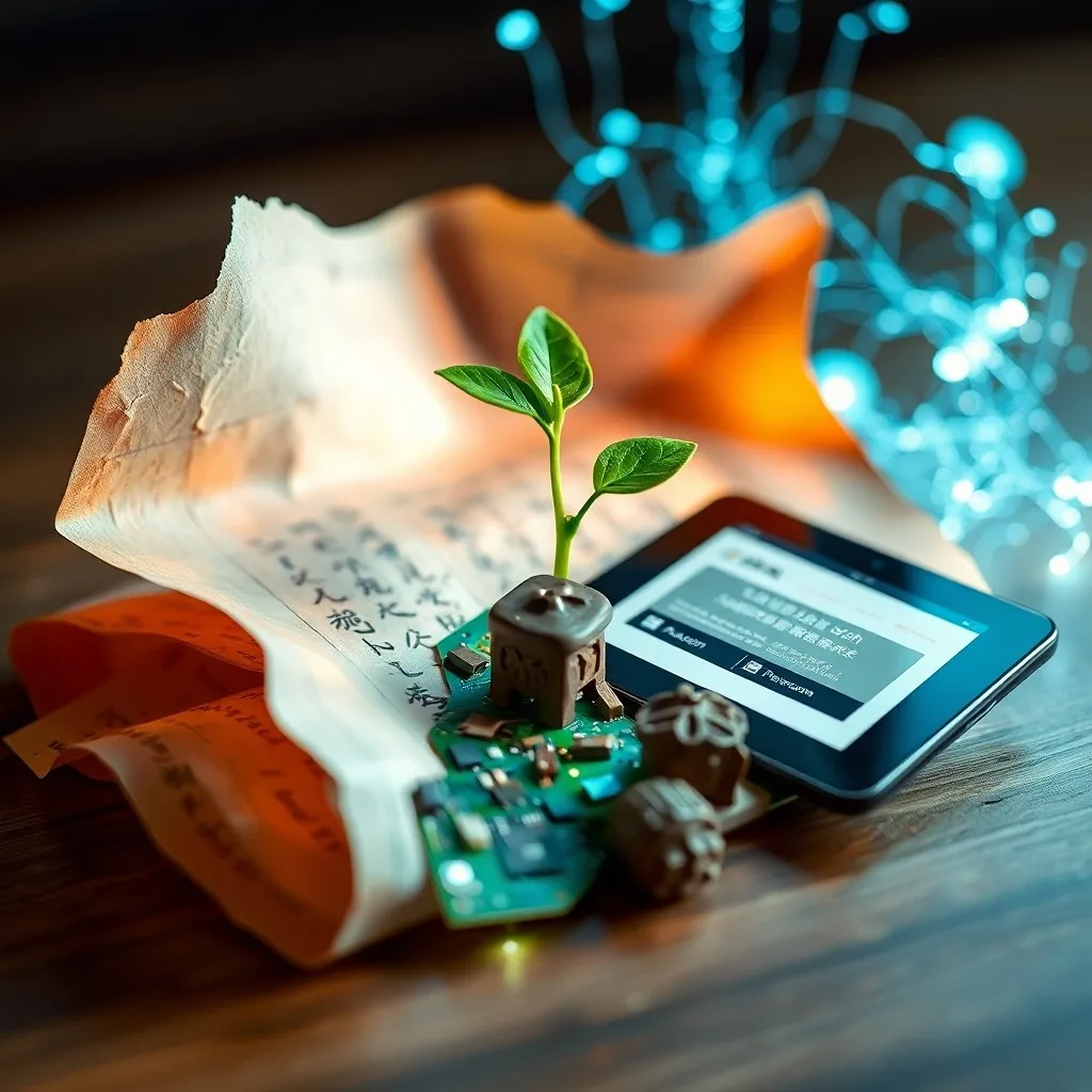 Árbol digital brillante con raíces de patrones lingüísticos y proyecciones holográficas de interfaces de aprendizaje.