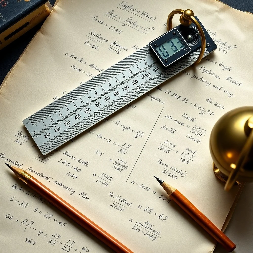 Fotografía macro de una calculadora mecánica de los años 50, con sus teclas y palancas desgastadas, sobre un fondo de documentos técnicos con fórmulas manuscritas. Evoca la era de los cálculos manuales y la precisión.