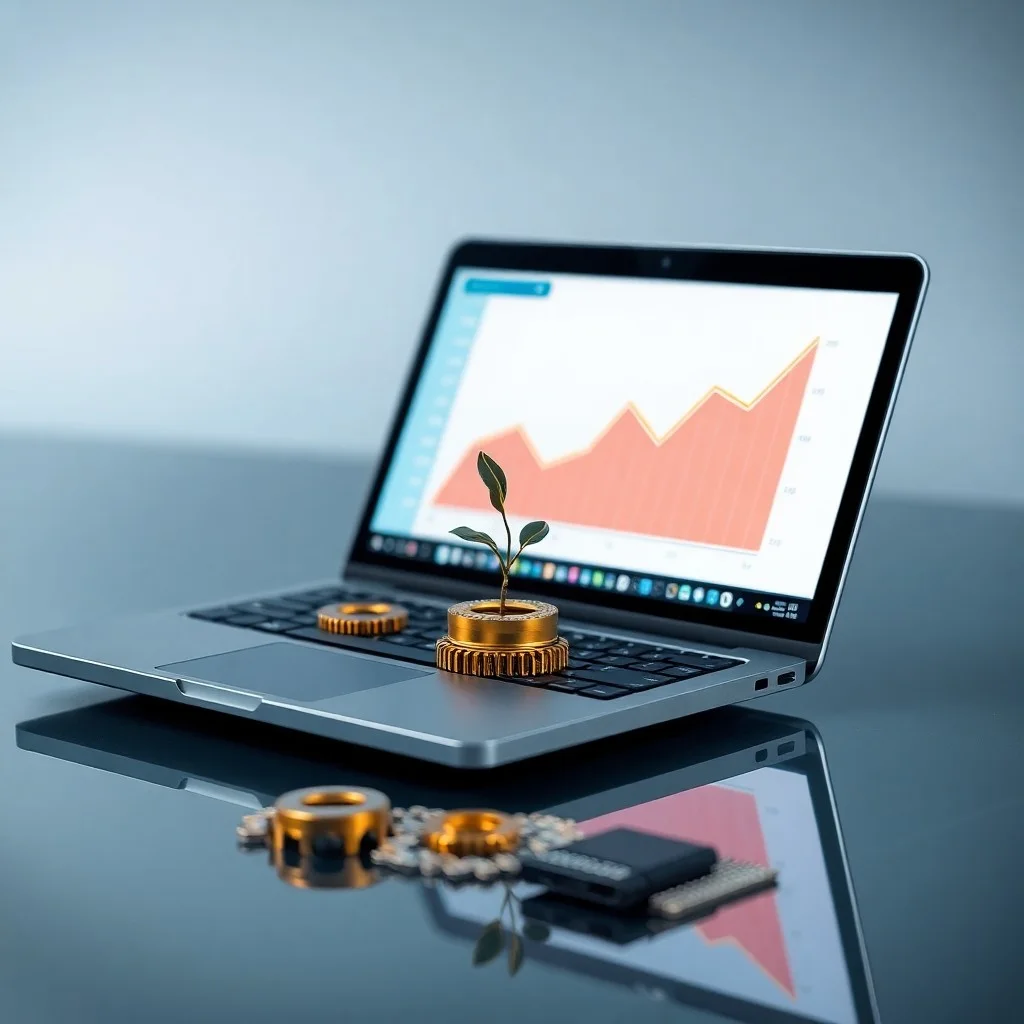 Representación abstracta de líneas de luz y datos convergiendo en un objetivo, simbolizando el crecimiento y la conectividad en marketing digital.