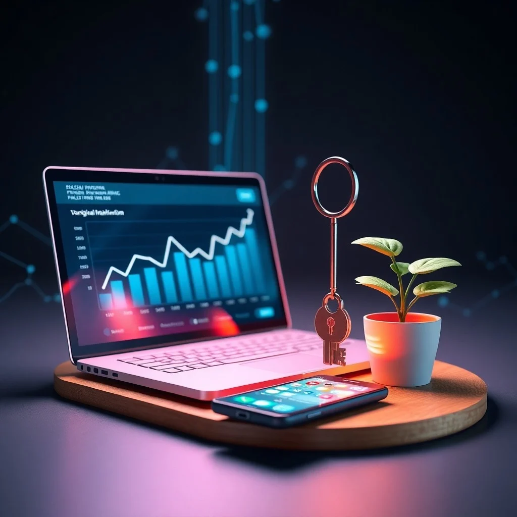 Arte conceptual abstracto de un vórtice de luz y datos convergiendo en una esfera brillante, simbolizando la presencia online y la estrategia digital.