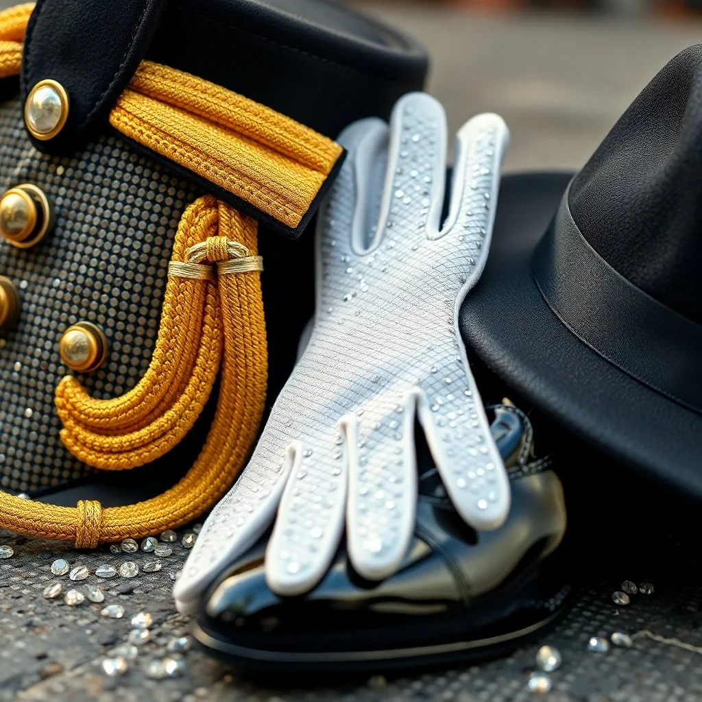 Una fotografía macro de un sombrero fedora vintage y un guante brillante sobre revistas de música, simbolizando el impacto mediático del genio musical.