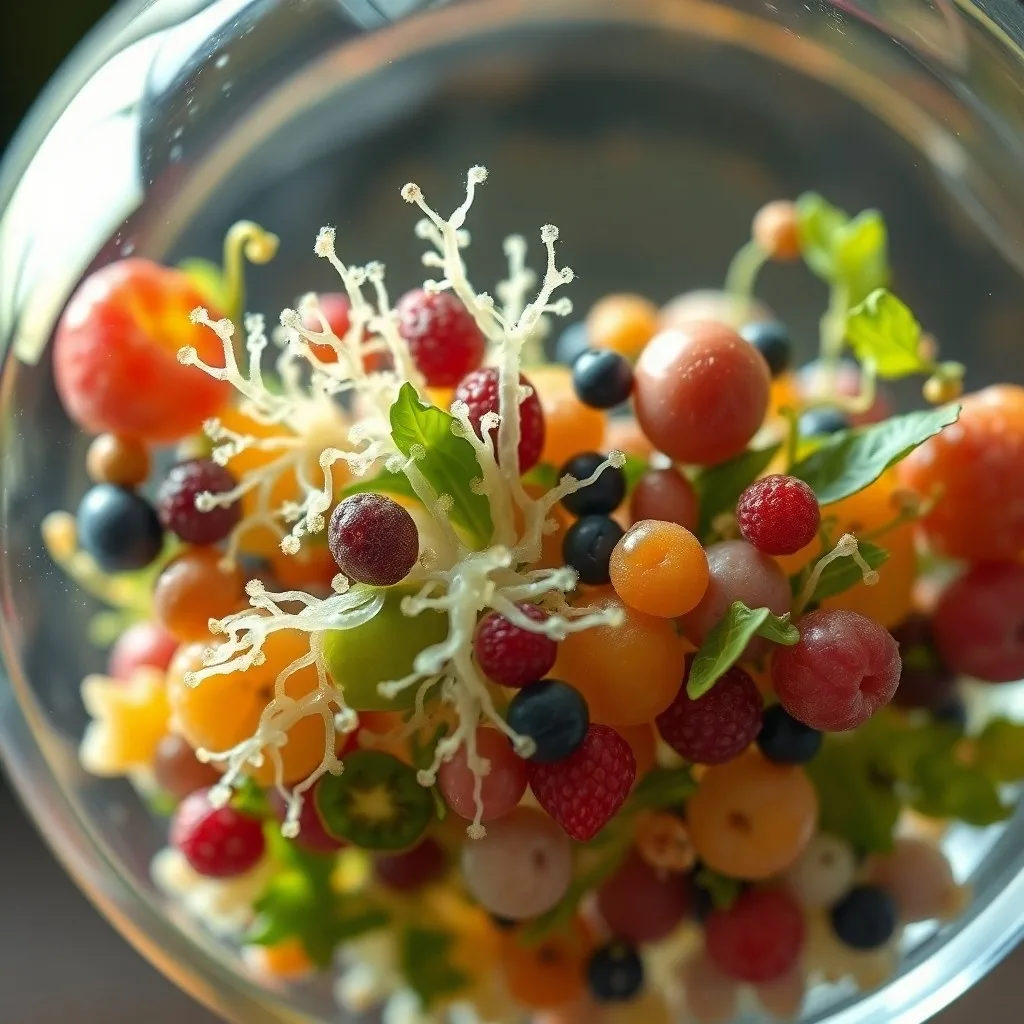 Una composición artística de alimentos frescos y fermentados en una mesa rústica, destacando su riqueza nutricional.