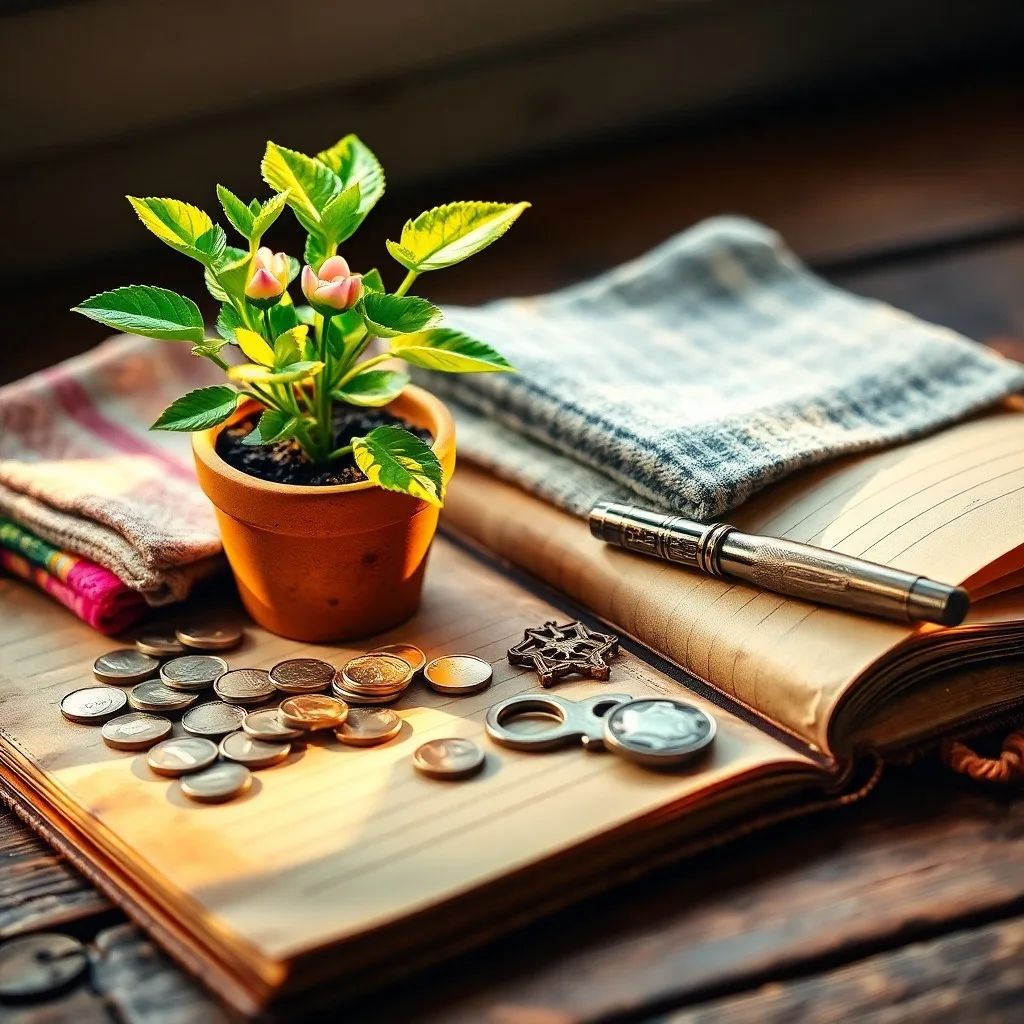 Mano esperanzada sosteniendo una planta joven y monedas